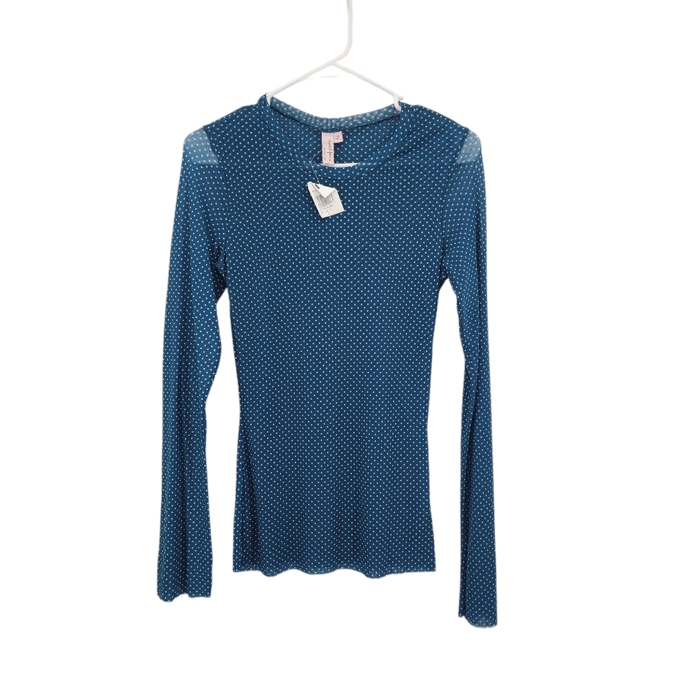 Sweet Pea Women's 100% Nylon Mesh Swiss Dots Y2K Fitted Top - L